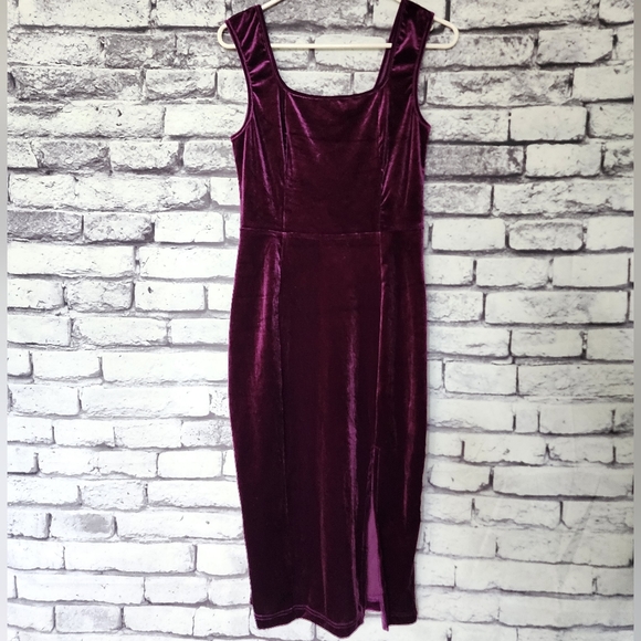Purple Velvet Sleeveless Midi Dress With Slit - M - Picture 5 of 6